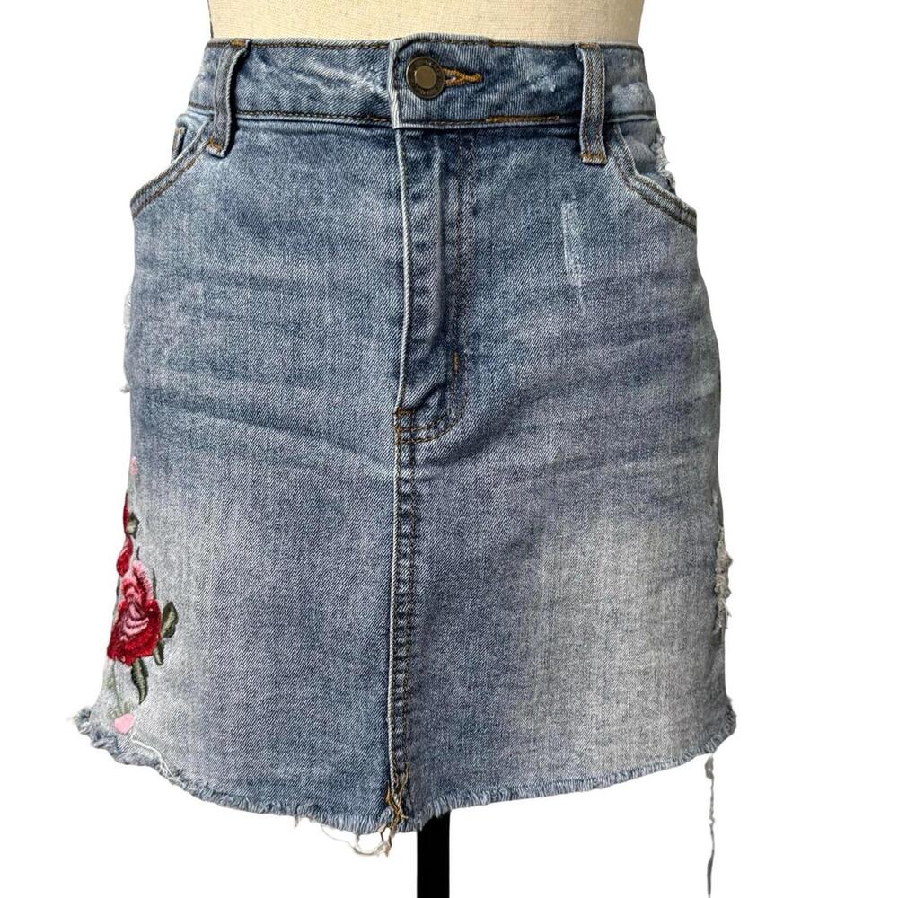 Angel Kiss Blue Embroidered Denim Mini Skirt Size XL